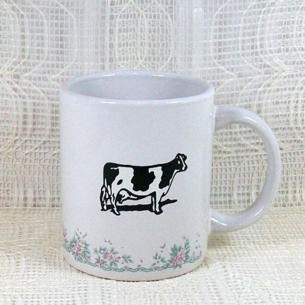 White Ceramic Coffee Mug with Cow Handcrafted for Cow Lover Gift Cottage Core
